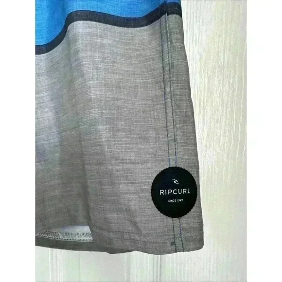 Rip Curl Board Shorts Men's Blue/Gray Striped 10" Size 31 Swim Trunks Beach Surf - Picture 2 of 5